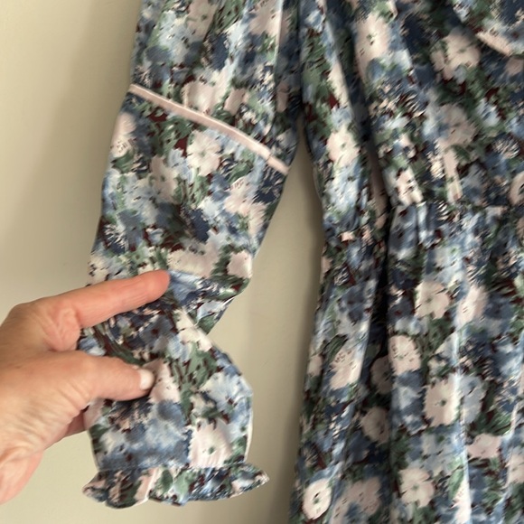 Anthropologie En Saison Blue Floral Long Sleeve V-Neck Mini Dress Small - Picture 8 of 16